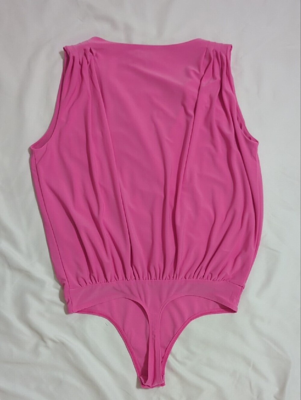 Express V-Neck Surplice Pleated Shoulder Bodysuit, Color Pink Size XS - Picture 3 of 13
